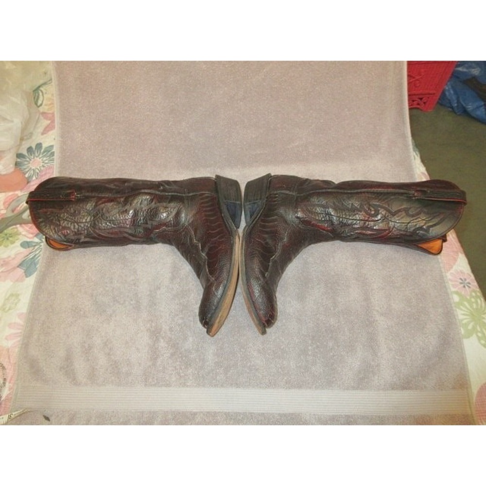 Lucchese Exotic Cowboy Boots Mens 11 D Black Cherry Ostrich Leg Leather Western - Picture 9 of 11